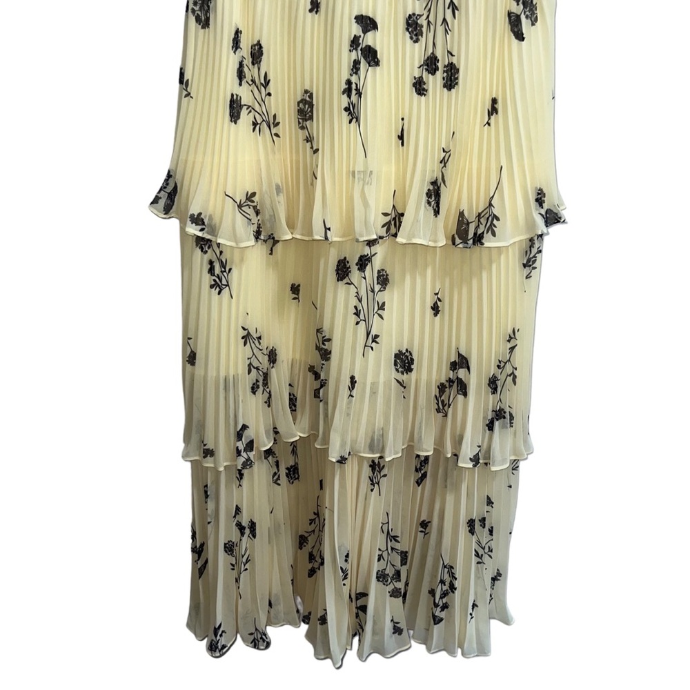 Self Portrait Yellow Floral Silhouette Chiffon Tiered Midi Dress Pastel Yellow - Picture 8 of 15